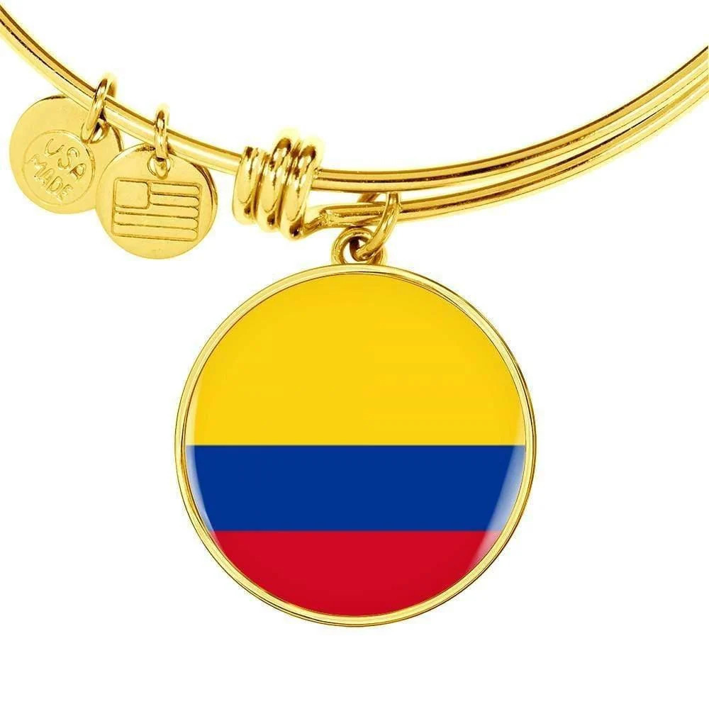 Colombia Flag Personalized Engraved Gold Circle Bangle Bracelet Custom Name